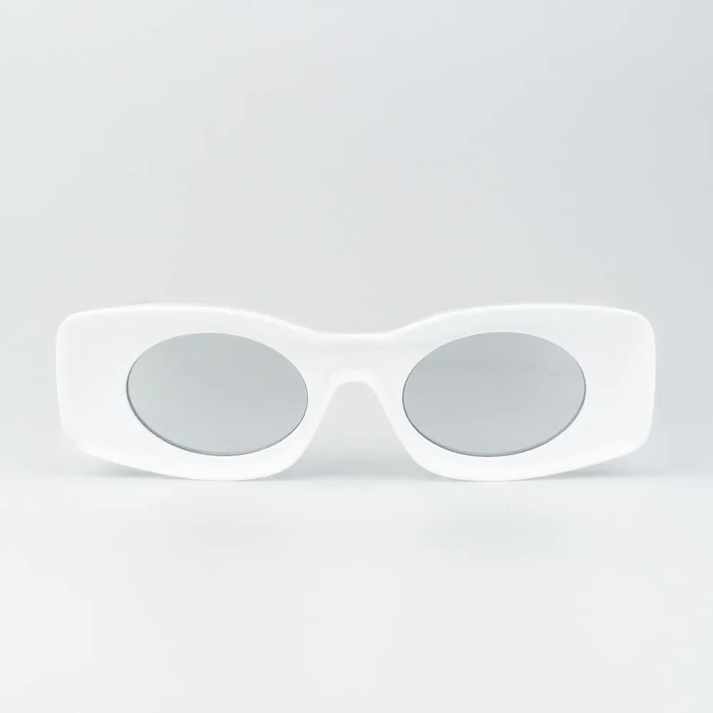 Loewe Paula's Ibiza Men Sunglasses White Silver Mirror Rectangle LW40033I 21C